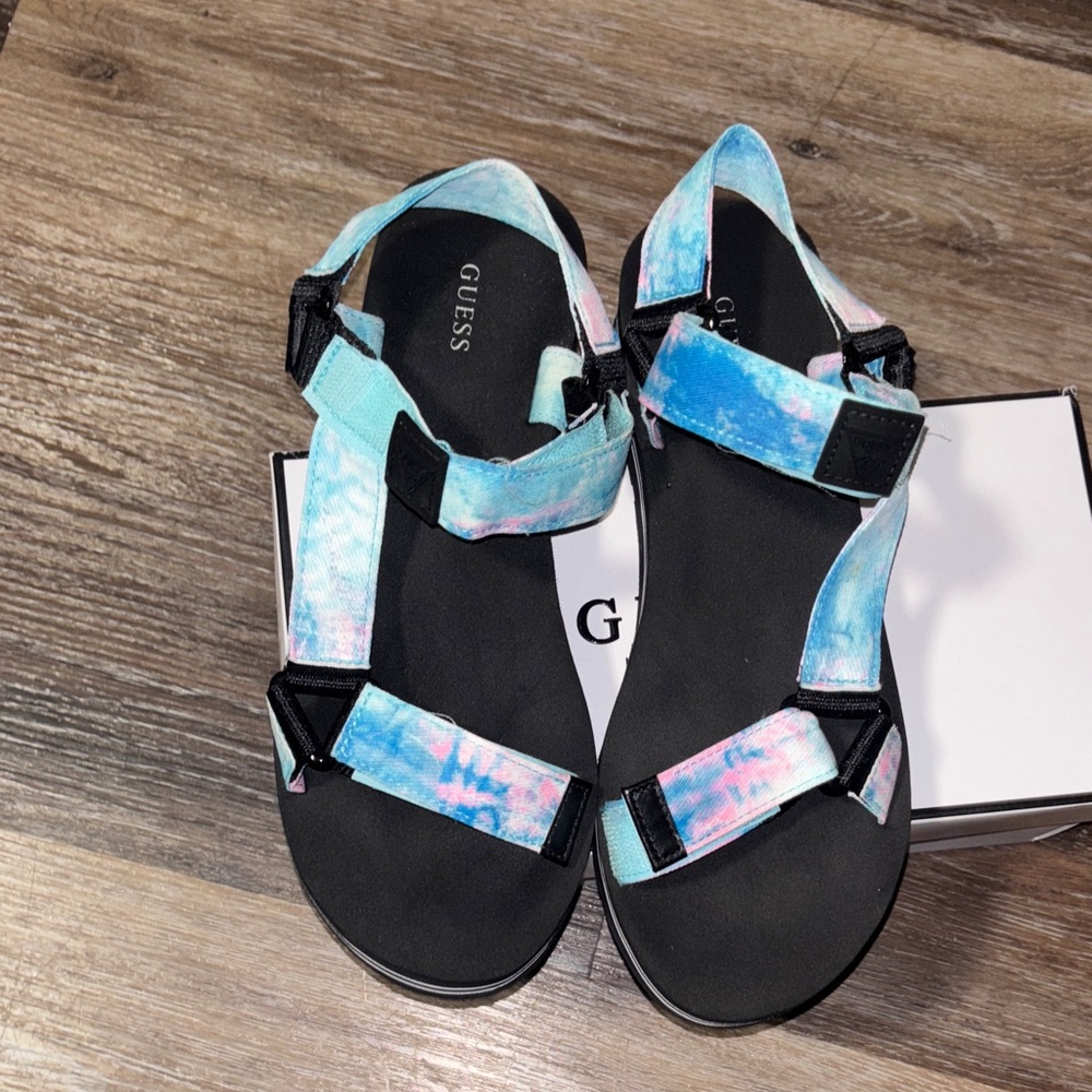 GUESS Women's Tie-Dye Sandals - Black and Pink-Blue